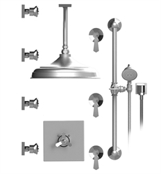 Rubinet 48HXL Hexis Temperature Control Shower with Ceiling Mount 12 1/2" Shower Head, Bar, Integral Supply, Hand Held Shower & Four Body Sprays