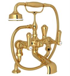 ROHL U.3000LSP-1-ULB Georgian Era 14 1/2" Exposed Deck Mount Tub Filler in Unlacquered Brass with Handshower