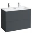 Laufen H8603376421071 Kartell 39 3/8" Wall Mount Single Bathroom Vanity Base in Slate Grey with Two Tap Holes