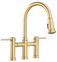 Blanco 442981 Empressa 16 1/4" Double Handle Deck Mounted Pull-Down Bridge Kitchen Faucet in Satin Gold