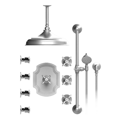 Rubinet 48RVC Raven Temperature Control Shower with Ceiling Mount 12 1/2" Shower Head, Bar, Integral Supply, Hand Held Shower & Four Body Sprays