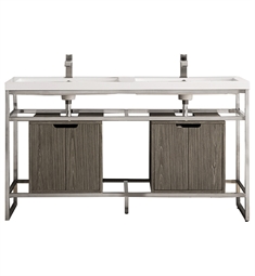 James Martin C105V63BNKSCWG Boston 63" Console Double Bathroom Vanity in Brushed Nickel with White Glossy Composite Countertop