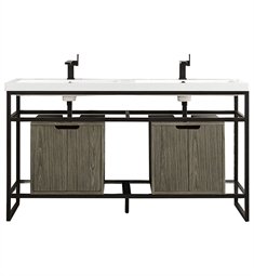 James Martin C105V63MBKSCWG Boston 63" Console Double Bathroom Vanity in Matte Black with White Glossy Composite Countertop