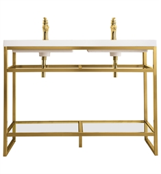 James Martin C105V47RGDWG Boston 47 1/4" Console Double Bathroom Vanity in Radiant Gold with White Glossy Composite Countertop
