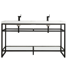 James Martin C105V63MBKWG Boston 63" Console Double Bathroom Vanity in Matte Black with White Glossy Composite Countertop