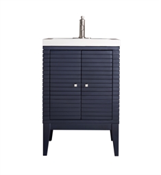 James Martin E213-V24-NVB-WG Linden 24" Single Vanity Cabinet in Navy Blue with White Glossy Resin Countertop