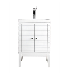James Martin E213-V24-GW-WG Linden 24" Single Vanity Cabinet in Glossy White with White Glossy Resin Countertop