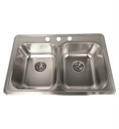 Nantucket NS3322-DE Madaket 33" Double Bowl Drop-In Stainless Steel Kitchen Sink in Brushed Satin with Two Basket Strainer Drains