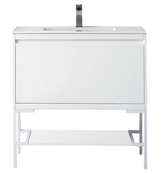 James Martin 801V35.4GWB Milan 35 3/8" Single Bathroom Vanity in Glossy White without Countertop