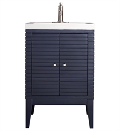 James Martin E213V24NVBWG Linden 23 5/8" Single Bathroom Vanity in Navy Blue with White Glossy Composite Countertop
