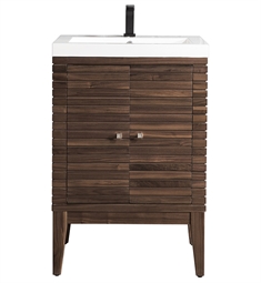 James Martin E213V24WLTWG Linden 23 5/8" Single Bathroom Vanity in Mid Century Walnut with White Glossy Composite Countertop