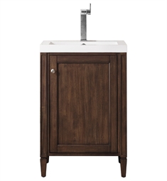 James Martin E652V24MCAWG Brittania 23 5/8" Single Bathroom Vanity in Mid Century Acacia with White Glossy Composite Countertop