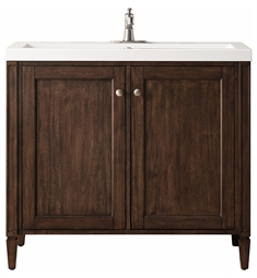 James Martin E652V39.5MCAWG Brittania 39 3/8" Single Bathroom Vanity in Mid Century Acacia with White Glossy Composite Countertop
