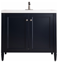 James Martin E652V39.5NVBWG Brittania 39 3/8" Single Bathroom Vanity in Navy Blue with White Glossy Composite Countertop