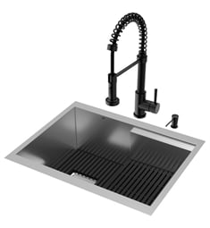 VIGO VG151033 Hampton 26" Undermount Rectangular Kitchen Sink in Stainless Steel with Edison Faucet and Soap Dispenser