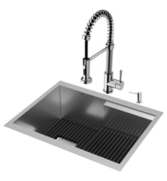 VIGO VG151034 Hampton 26" Undermount Rectangular Kitchen Sink in Stainless Steel with Edison Faucet and Soap Dispenser