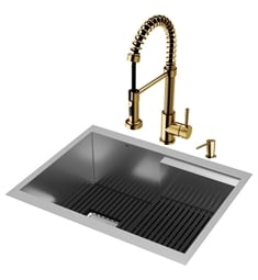 VIGO VG151035 Hampton 26" Undermount Rectangular Kitchen Sink in Stainless Steel with Edison Faucet and Soap Dispenser