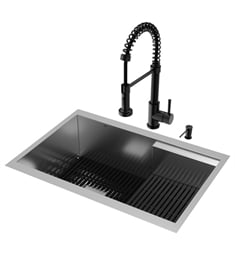 VIGO VG151036 Hampton 30" Undermount Rectangular Kitchen Sink in Stainless Steel with Edison Faucet and Soap Dispenser