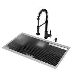 VIGO VG151039 Hampton 34" Undermount Rectangular Kitchen Sink in Stainless Steel with Edison Faucet and Soap Dispenser