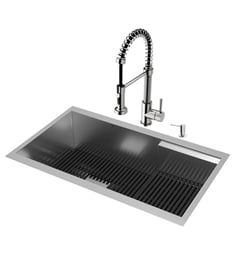 VIGO VG151040 Hampton 34" Undermount Rectangular Kitchen Sink in Stainless Steel with Edison Faucet and Soap Dispenser