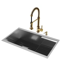 VIGO VG151041 Hampton 34" Undermount Rectangular Kitchen Sink in Stainless Steel with Edison Faucet and Soap Dispenser
