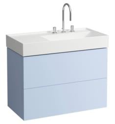 Laufen H4076080336451 Kartell 34 5/8" Wall Mount Single Basin Bathroom Vanity Base with Two Drawer and Left Side Shelf in Grey Blue