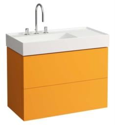 Laufen H4076180336431 Kartell 34 5/8" Wall Mount Single Basin Bathroom Vanity Base with Two Drawer and Right Side Shelf in Ochre Brown