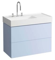 Laufen H4076180336451 Kartell 34 5/8" Wall Mount Single Basin Bathroom Vanity Base with Two Drawer and Right Side Shelf in Grey Blue