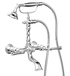 Phylrich K2393-09 Beaded 15 3/8" Double Lever Handle Wall Mount Exposed Tub Filler with Handshower