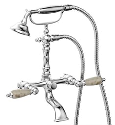 Phylrich K2393-12 Carrara 15 3/8" Double Beige Marble Lever Handle Wall Mount Exposed Tub Filler with Handshower