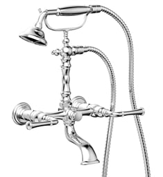 Phylrich K2393-14 Coined 15 3/8" Double Lever Handle Wall Mount Exposed Tub Filler with Handshower