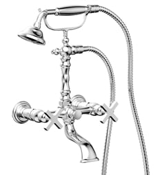 Phylrich K2393-22 Hex Modern 15 3/8" Double Cross Handle Wall Mount Exposed Tub Filler with Handshower