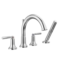 Delta T4735 Saylor 10 1/8" Double Handle Deck Mounted Roman Tub Faucet with Handshower