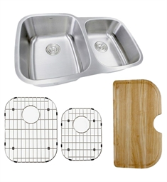 Nantucket NS503-16-CB Sconset 32 1/4" Double Bowl Undermount 16 Gauge Kitchen Sink in Stainless Steel with Cutting Board, Grids and Colander Drains