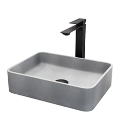 VIGO VGT2086 Concreto Stone Rectangular Bathroom Sink and Dunn Vessel Faucet in Matte Black