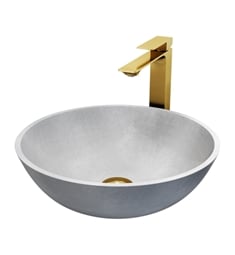 VIGO VGT2087 Concreto Stone Rectangular Bathroom Sink and Dunn Vessel Faucet in Matte Brushed Gold