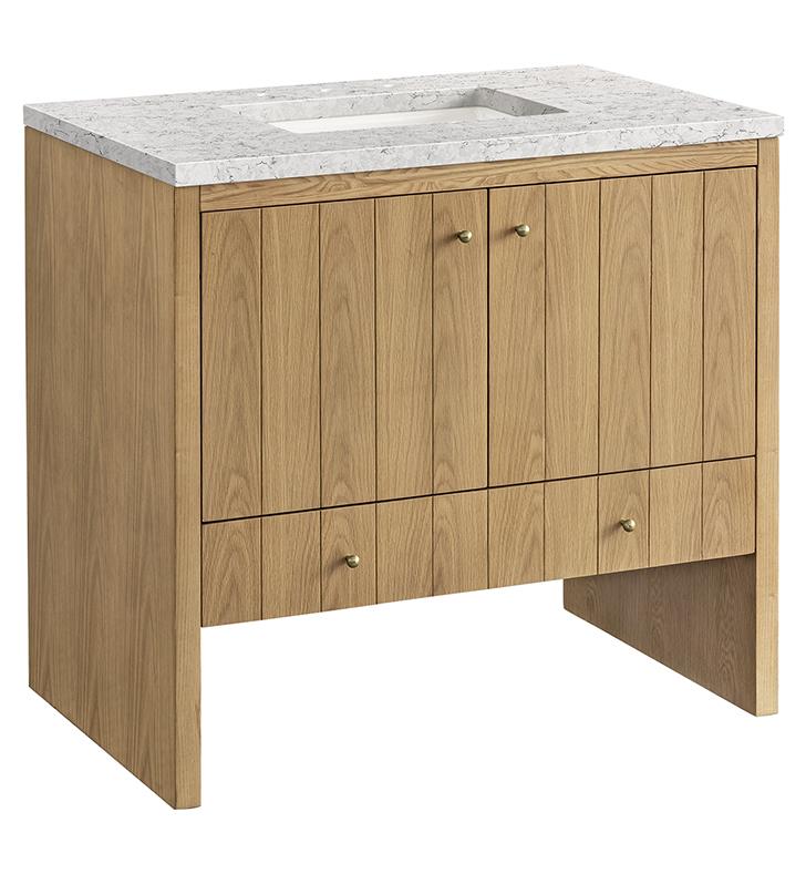 Bathroom Vanity Unit Free Standing Oak Corner Cabinet Grey Quartz