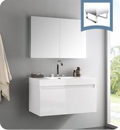 Fresca FVN8010WH Mezzo 40" White Modern Bathroom Vanity with Medicine Cabinet