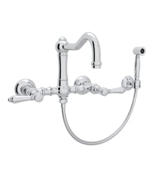 Rohl A1456WS Country Kitchen 8 7/8" Wall Mount C-Spout Bridge Kitchen Faucet with Hand Spray