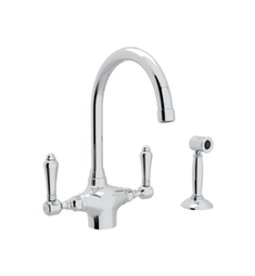 Rohl A1676WS Country Kitchen 7 1/2" Deck Mounted C-Spout Kitchen Faucet with Sidespray