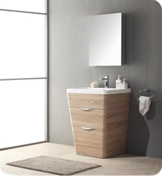 Fresca FVN8525WK Milano 26" Modern Bathroom Vanity in a White Oak Finish with Medicine Cabinet and Faucet