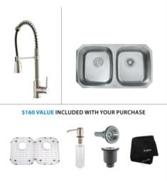 Kraus KBU22-KPF1612-KSD30 32 1/4" Double Bowl Undermount Stainless Steel Kitchen Sink with Commercial Style Kitchen Faucet and Soap Dispenser