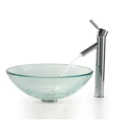 Kraus C-GV-101-12MM-1002 Clear 17" Round Single Bowl Vessel Bathroom Sink with Sheven Faucet