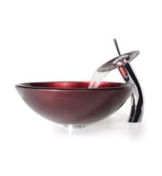 Kraus C-GV-200-12MM-10 Galaxy Red 17" Irruption Glass Round Single Bowl Vessel Bathroom Sink with Waterfall Faucet