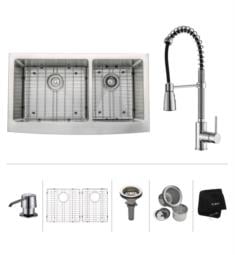 Kraus KHF203-36-KPF1612-KSD30 35 7/8" Double Bowl Farmhouse Stainless Steel Kitchen Sink with Commercial Style Kitchen Faucet and Soap Dispenser