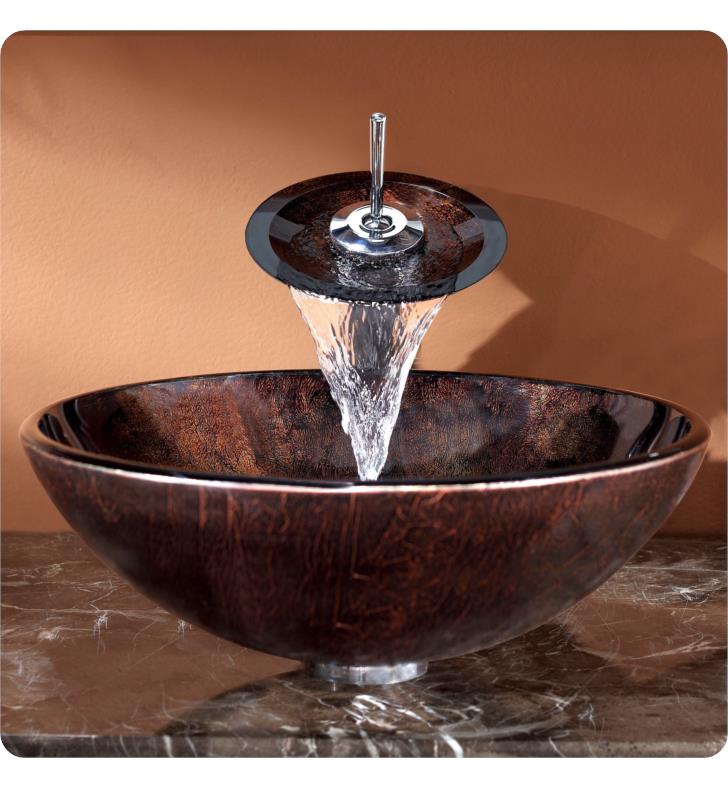 Kraus C-GV-684-12mm-10ORB Pluto Glass Vessel Sink and Waterfall Faucet Oil Rubbed Bronze