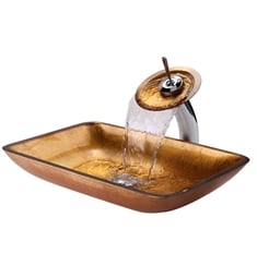 Kraus C-GVR-210-RE-10 Golden Pearl 21 7/8" Glass Rectangular Single Bowl Vessel Sink with Waterfall Faucet