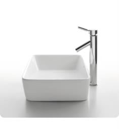 Kraus C-KCV-121-1002 White Ceramic 18 3/4" Rectangular Single Bowl Vessel Bathroom Sink with Sheven Faucet