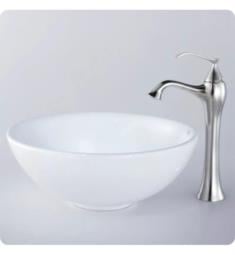 Kraus C-KCV-141-15000BN White Ceramic 15 3/4" Round Single Bowl Vessel Bathroom Sink with Ventus Brushed Nickel Faucet