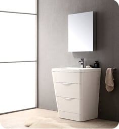 Fresca FVN8525WH Milano 26" Modern Bathroom Vanity in a Glossy White Finish with Medicine Cabinet and Faucet